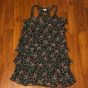 Black Floral Pattern Dress with ruffles